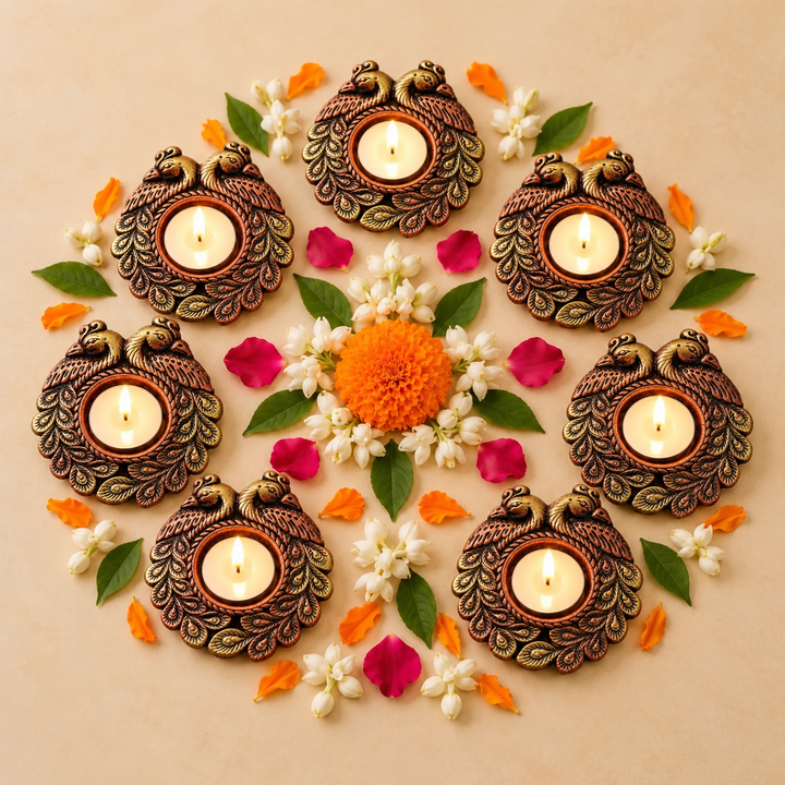 Handmade Couple Peacock Terracotta Tealight Holder | Set Of 4