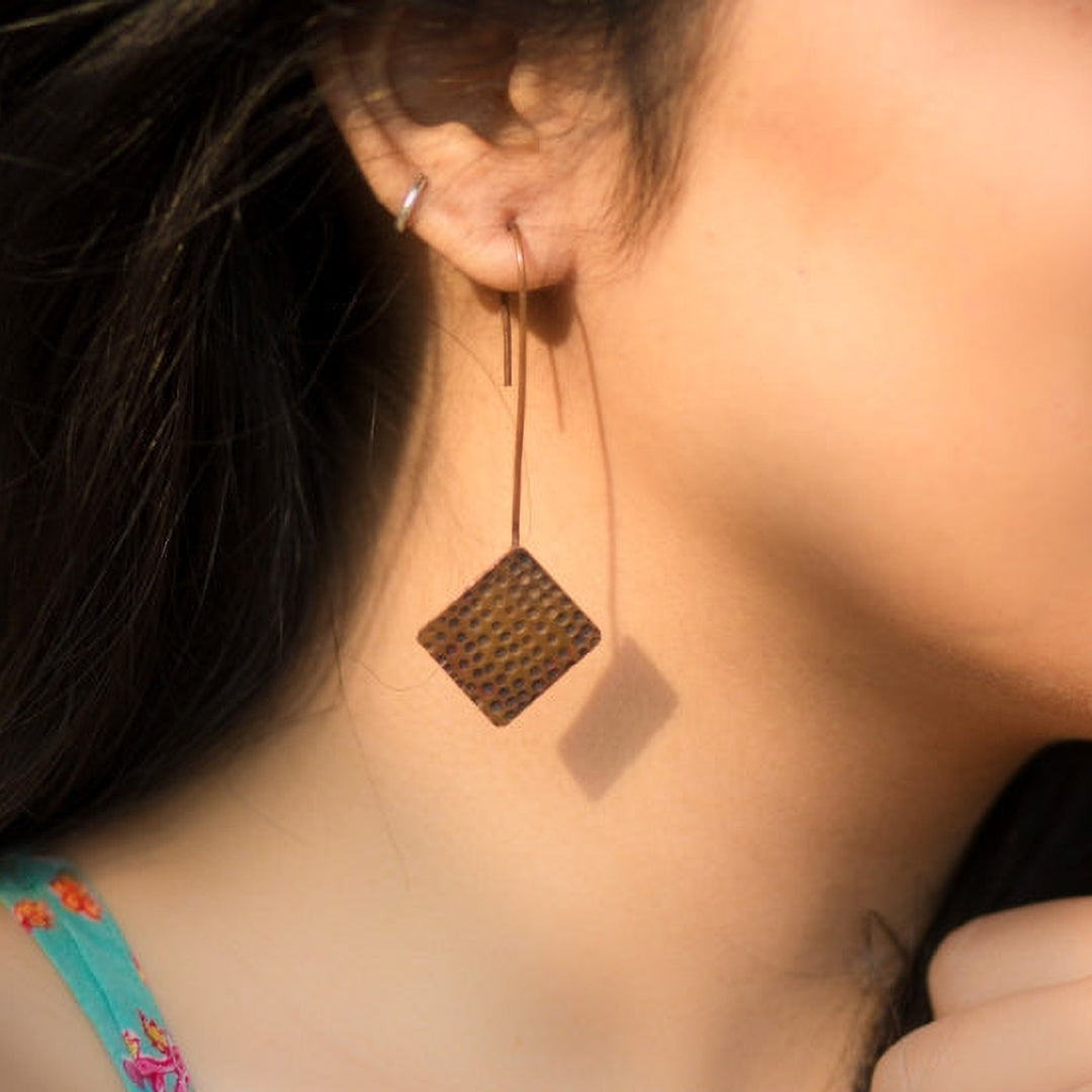 Contemporary Beaten Rhombus Hook Earrings