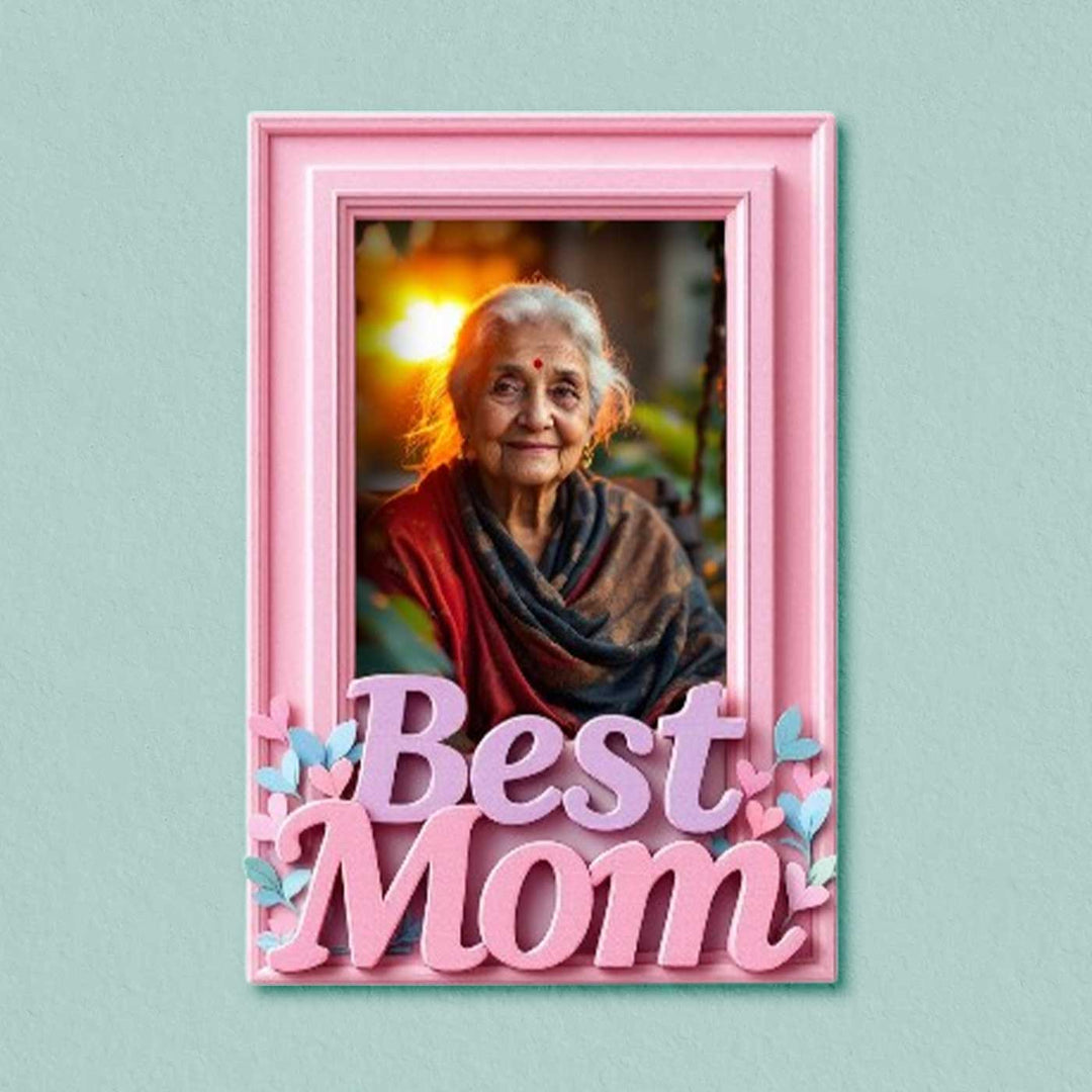 Printed "Best Mom" Polaroid Theme Acrylic Fridge Magnet