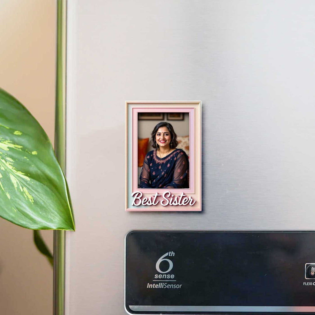 Printed "Best Sister" Polaroid Theme Acrylic Fridge Magnet