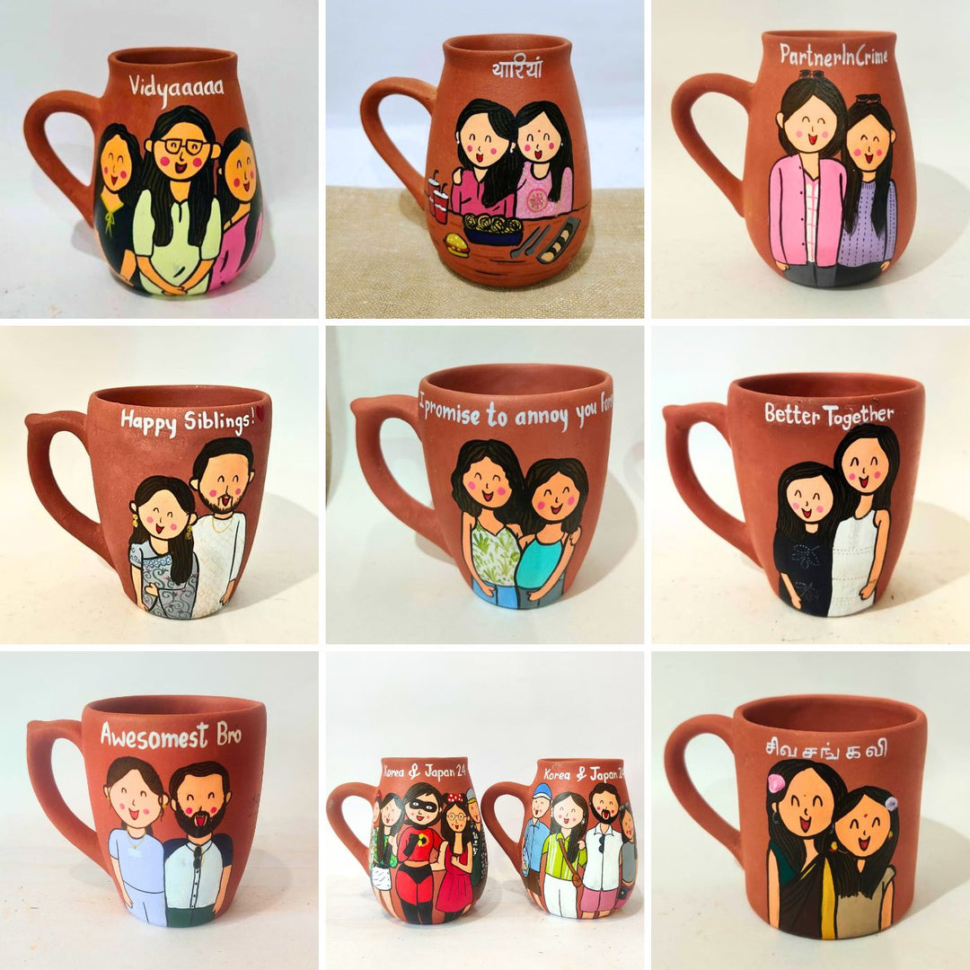 Best Friends Forever | Personalised Terracotta Mugs with Photo Based Caricatures