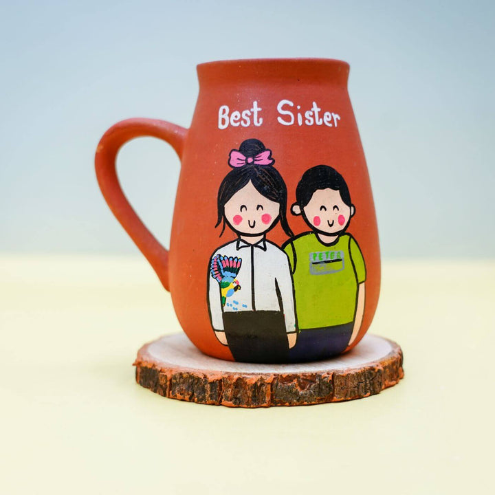 Personalized Best Sister Terracotta Mug And Rakhi Set - Mug Front View