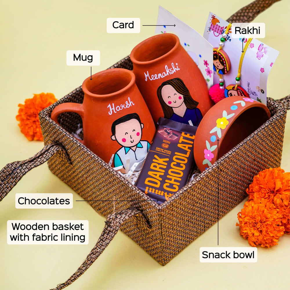 Personalized Terracotta Rakhi Hamper With Caricature 7 - Product Components Labelled