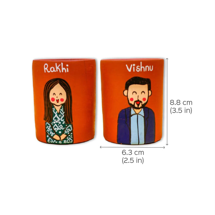 Personalized Terracotta Tumbler Rakhi Set With Caricature - Dimension Chart with Mug Measurements