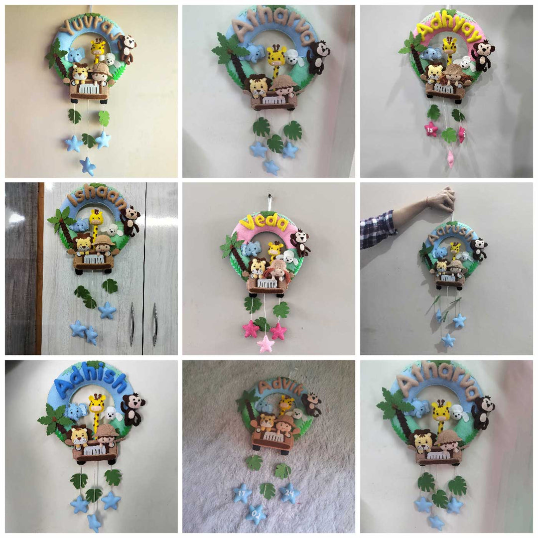 Personalized Kids Theme Felt Hoop Name Plate 10 - Multiple Personalized Hanging Front Views