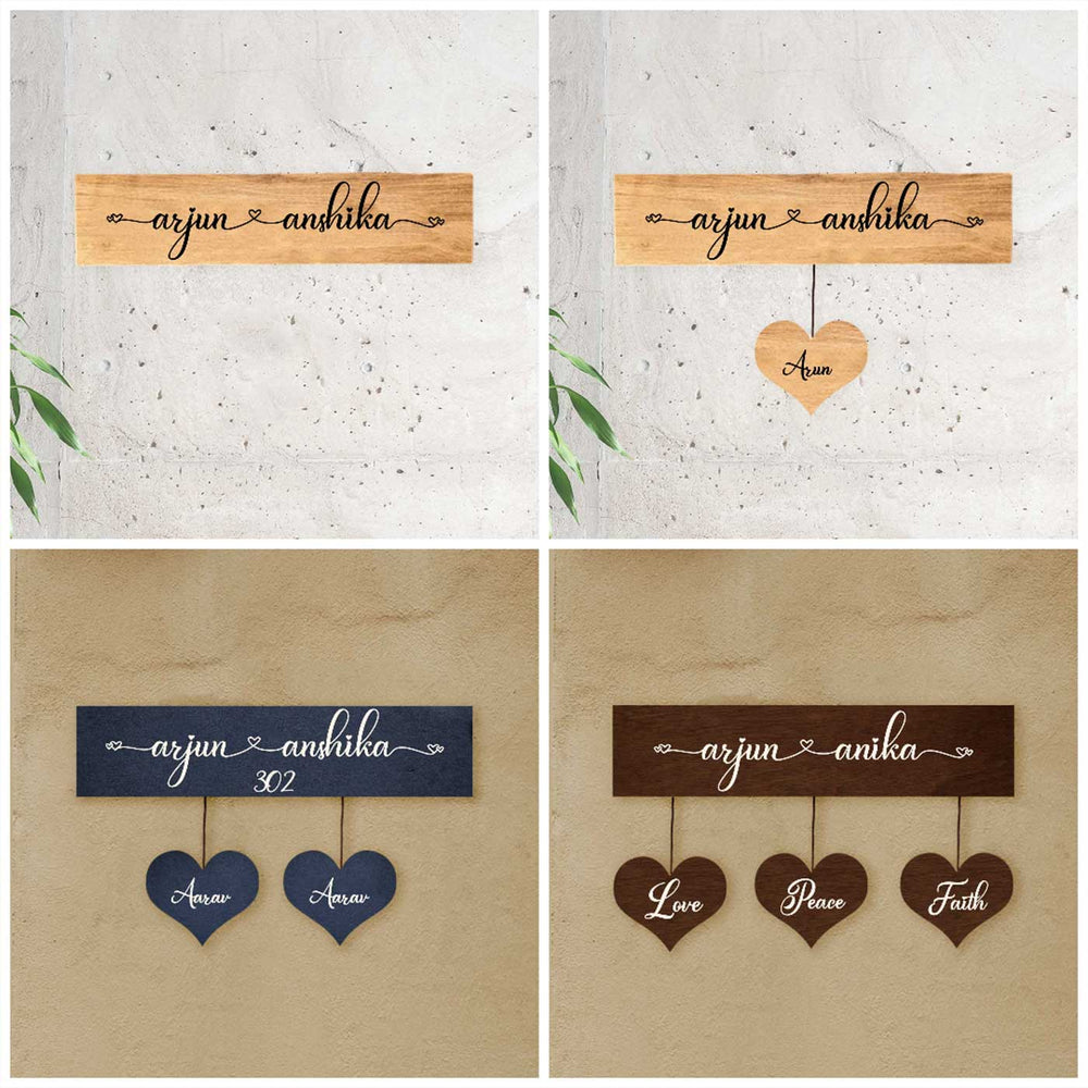 Minimalist 3D Nameplate For Couples Copy - Name Personalization with Hanging Hearts