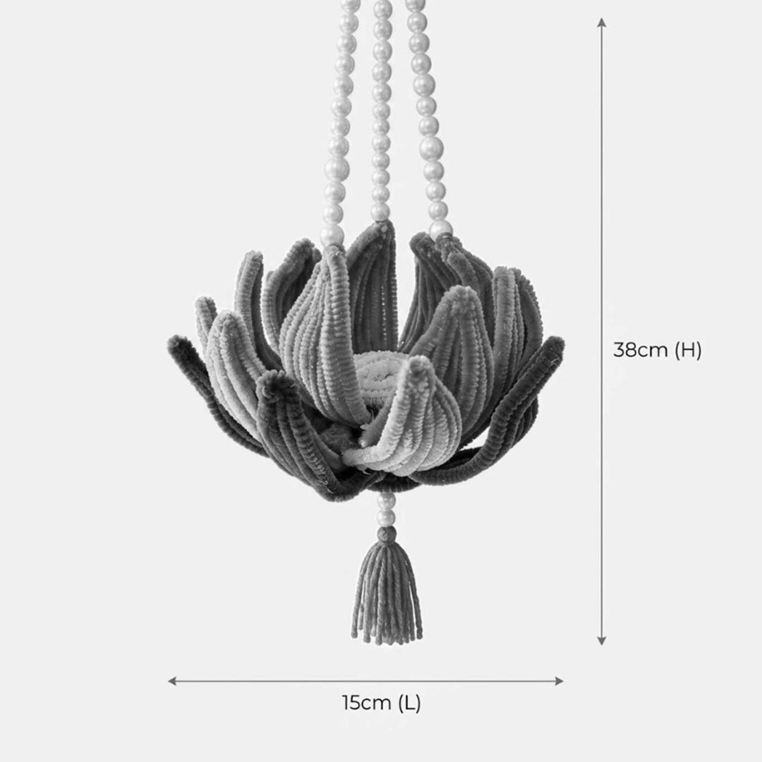 Handmade Lotus Pipe Cleaner Tealight Hanging with Pearl Strings & Tassel