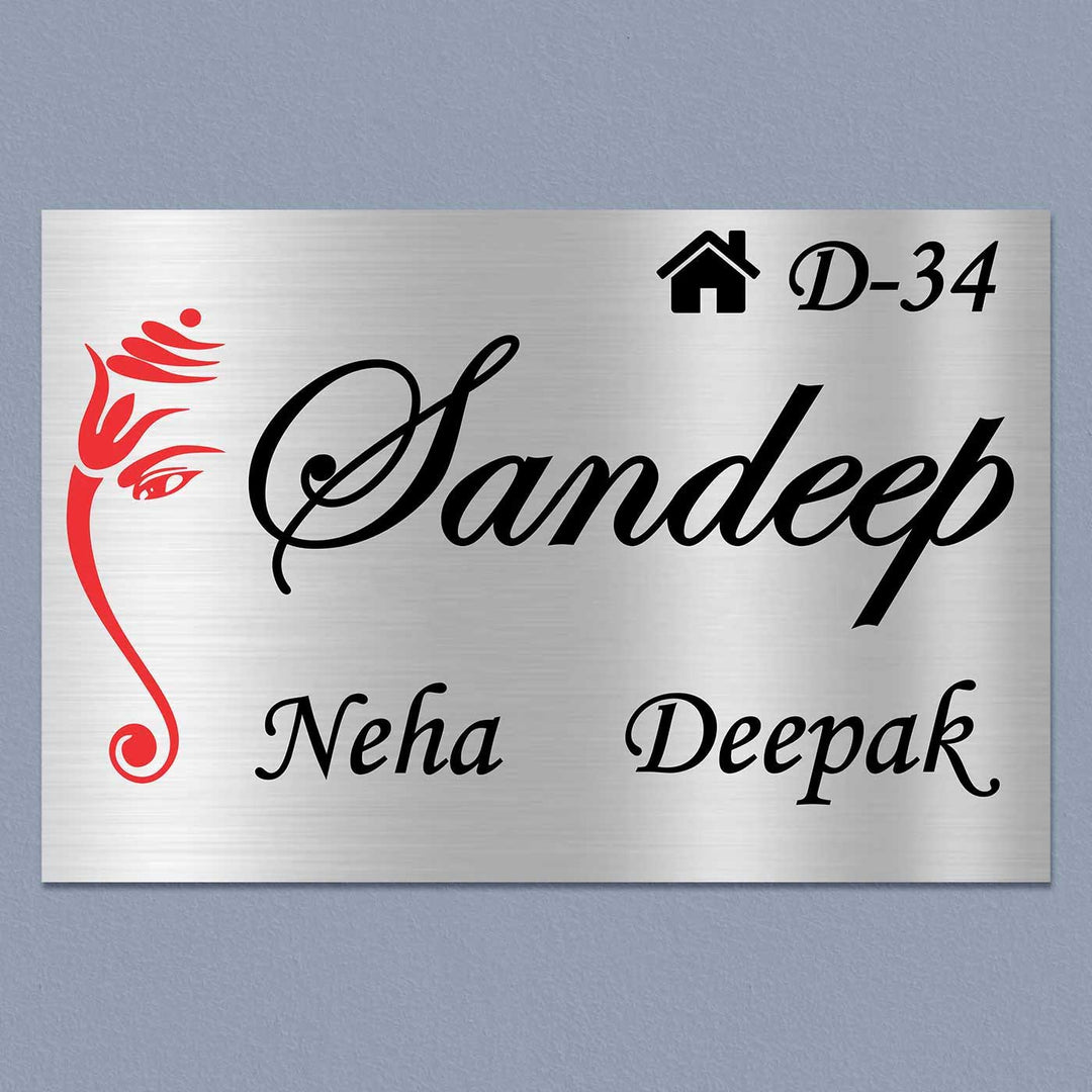 Personalized Ganesha Theme Modern Stainless Steel Name Plate