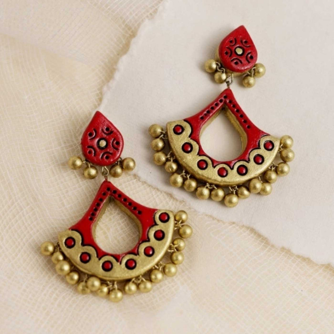Handmade Diya Theme Elegant Terracotta Earrings