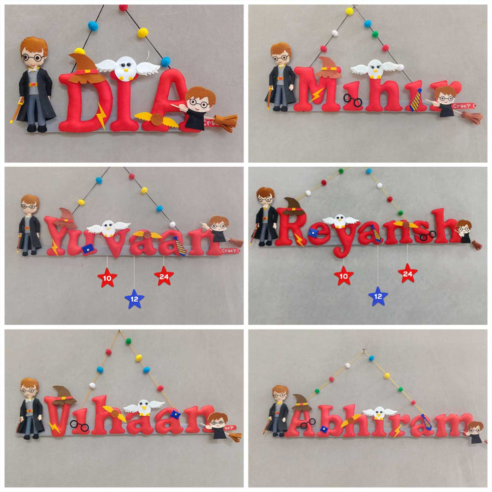 Handcrafted Personalized Harry Potter Themed Felt Name Plate For Kids - Multiple Hanging Name Personalization Examples