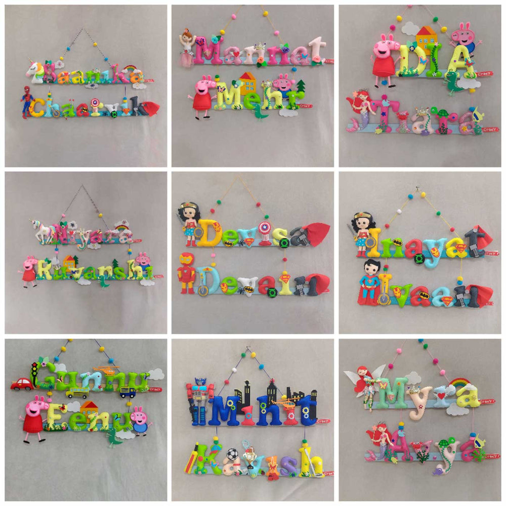 Test Product Handcrafted Personalized Balloon Themed Felt Nameplate For Kids - Multiple Personalized Name Signs Display