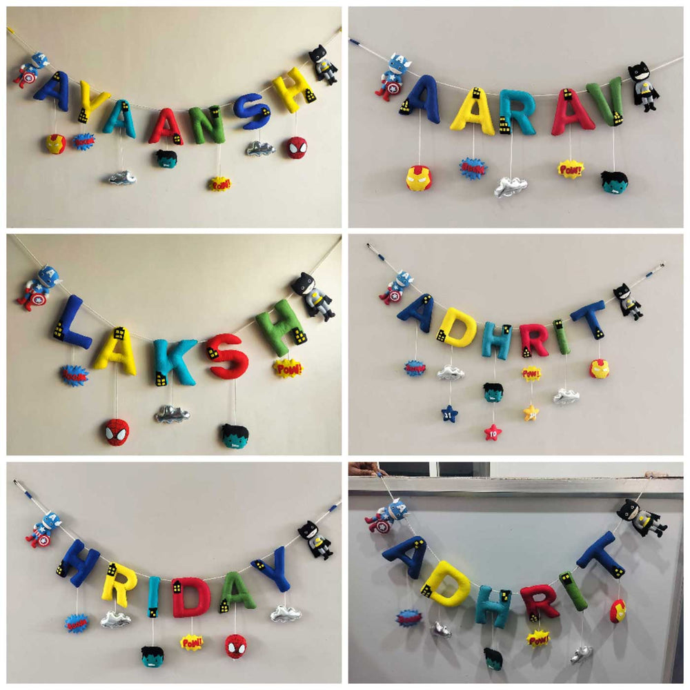 Handcrafted Personalized Themed Bunting For Kids Superhero - Name Personalization Display on Wall