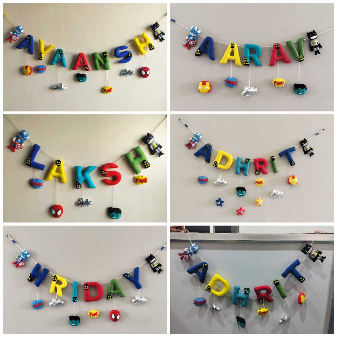 Handcrafted Personalized Themed Bunting For Kids Superhero - Name Personalization Display on Wall