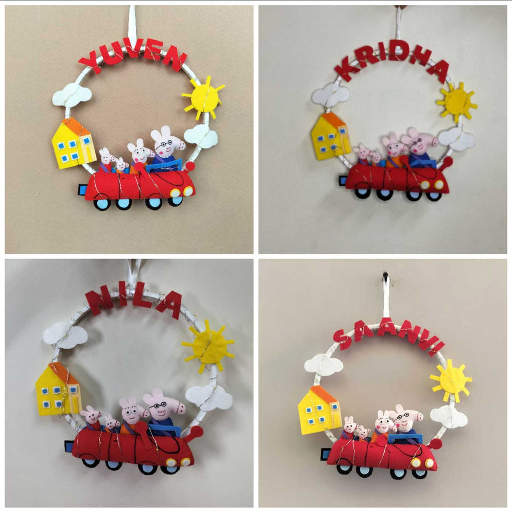 Personalized Kids Theme Felt Hoop Name Plate 2 - Name Personalization Example Hanging