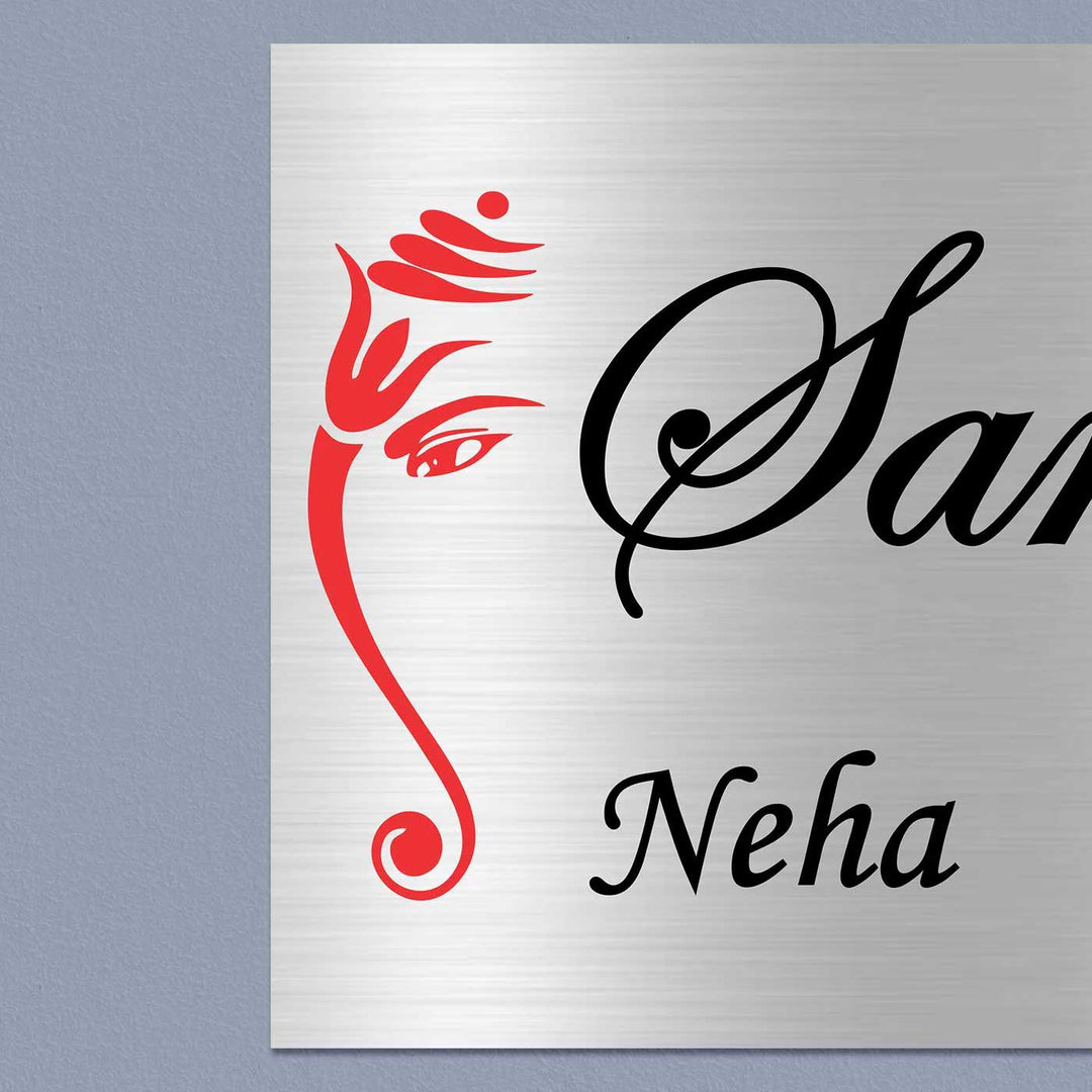 Personalized Ganesha Theme Modern Stainless Steel Name Plate