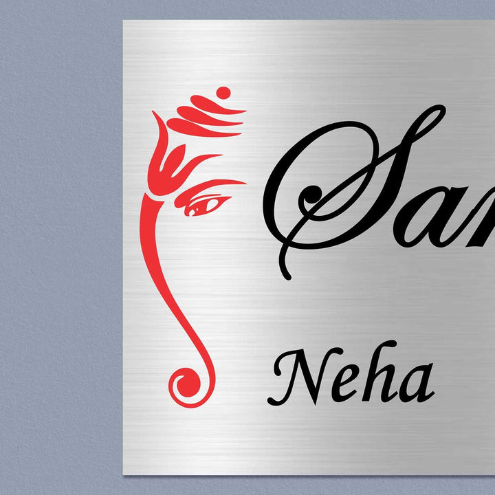 Personalized Ganesha Theme Modern Stainless Steel Name Plate