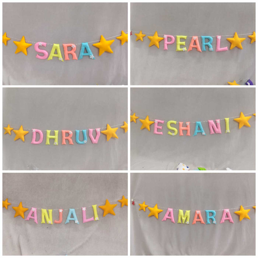 Handcrafted Personalized Star Themed Felt Bunting For Kids - Name Personalization Example on Garland