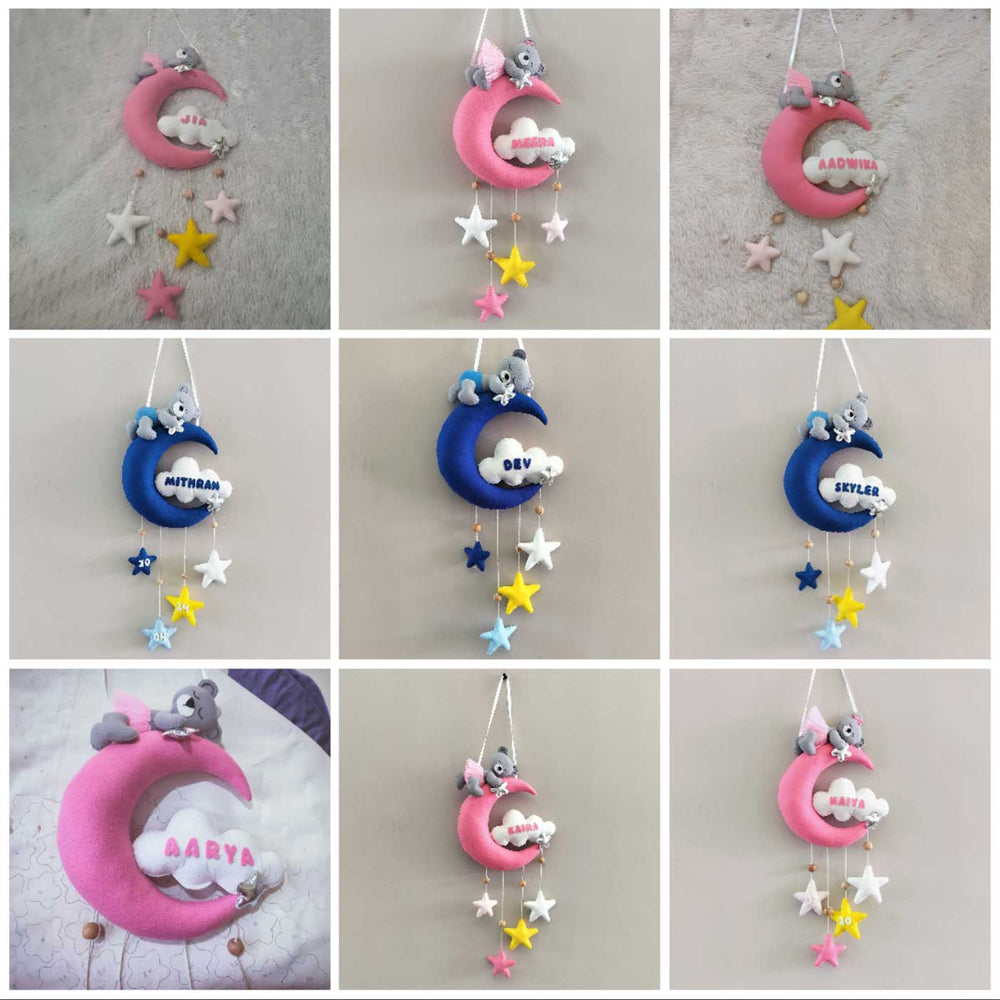 Personalized Sleeping Teddy On Moon Name Plate For Kids - Hanging Personalized Name Display Examples