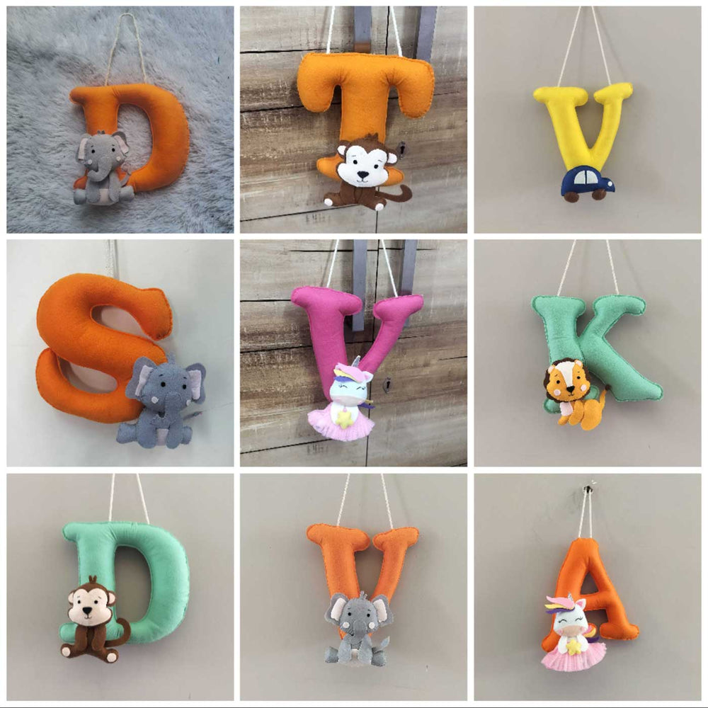 Customised Jumbo Felt Letters Initial Hanging For Kids - Front View Hanging on Wall