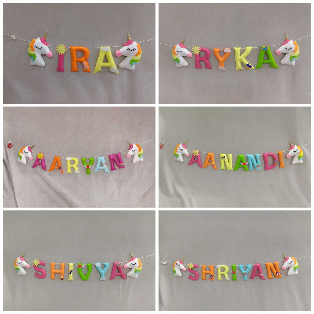 Handcrafted Personalized Unicorn Themed Felt Bunting For Kids - Name Personalization Example Hanging