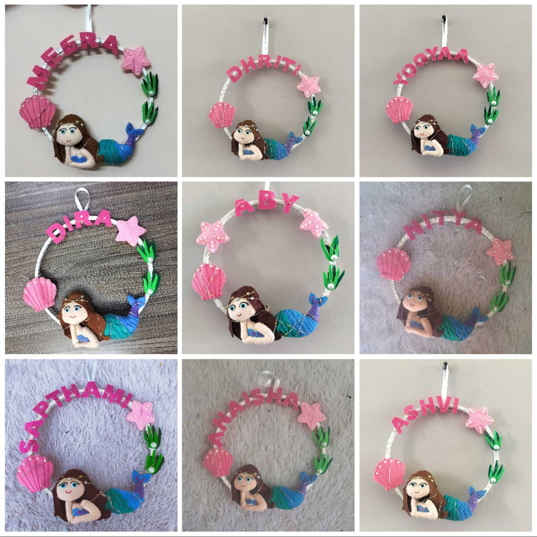 Personalized Kids Theme Felt Hoop Name Plate 3 - Name Personalization Examples Displayed