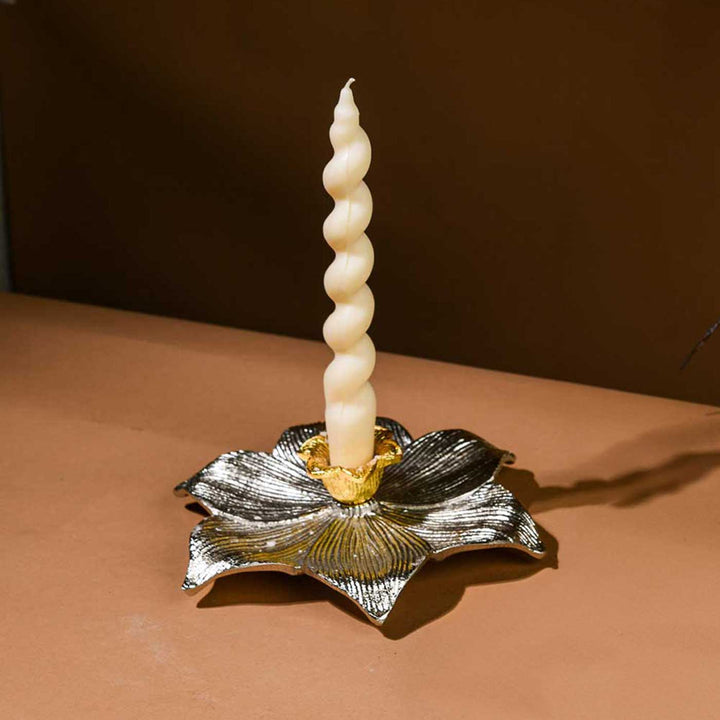 Handmade Silver Elysian Lotus Metal Candle Holder For Christmas Table Decoration