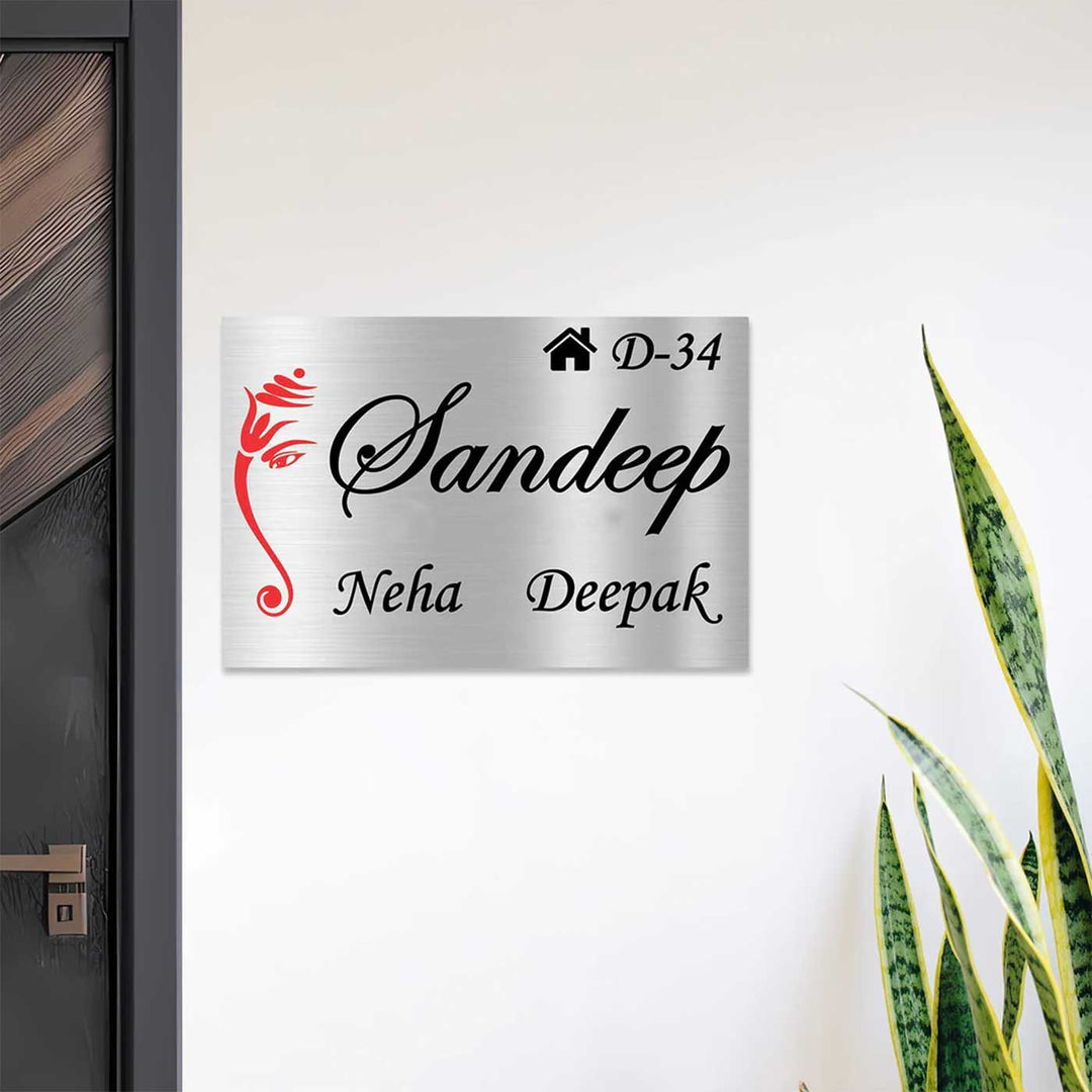 Personalized Ganesha Theme Modern Stainless Steel Name Plate