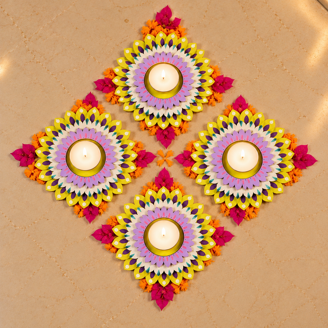 4 Pc | Handmade Flower Wooden Tealight Holder