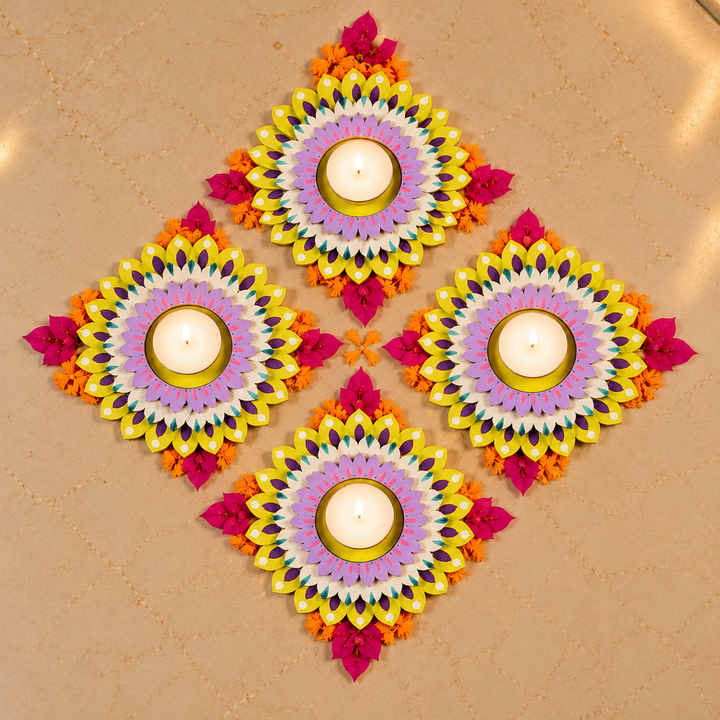 4 Pc | Handmade Flower Wooden Tealight Holder
