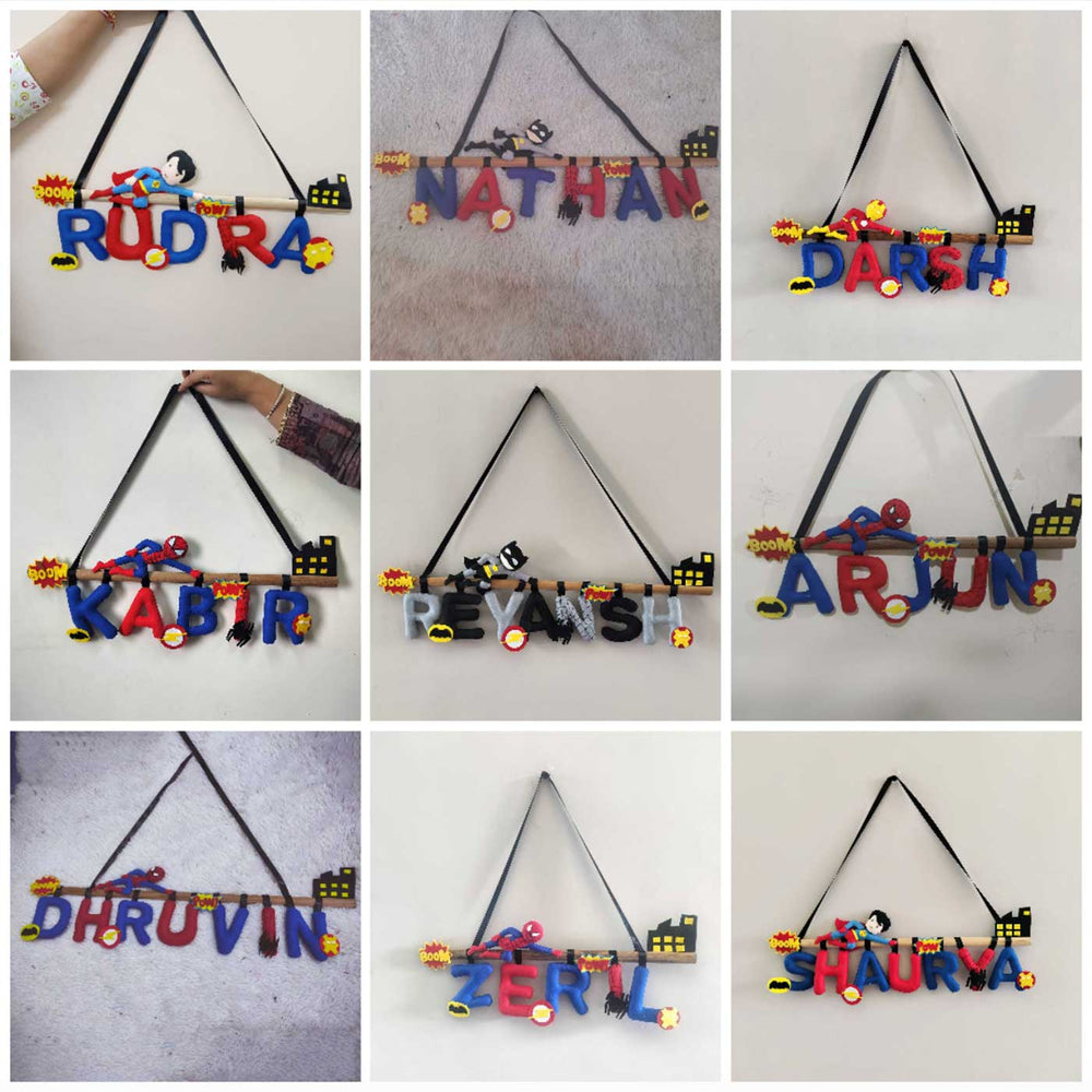 Customised Avenger Theme Superhero Bunting For Kids - Front View Hanging Name Plates
