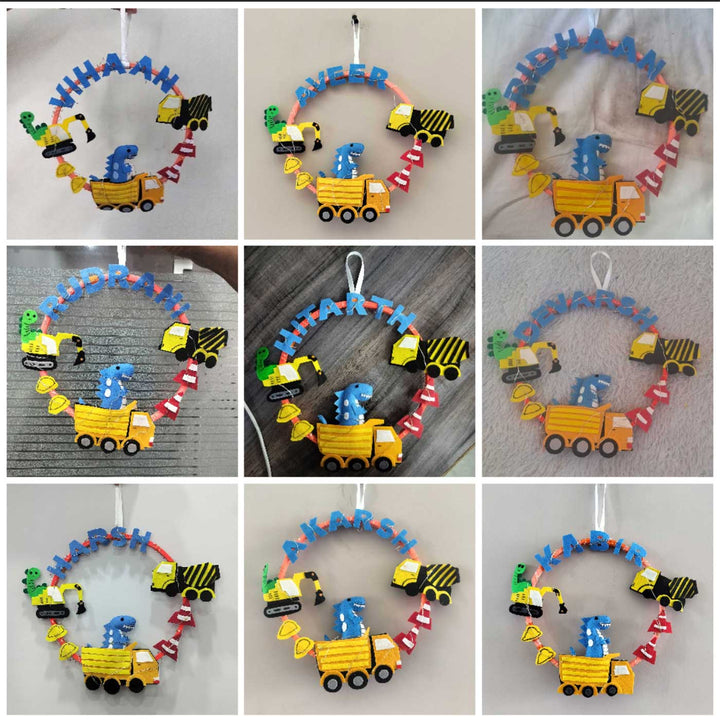Personalized Kids Theme Felt Hoop Name Plate - Name Personalization Examples Hanging View