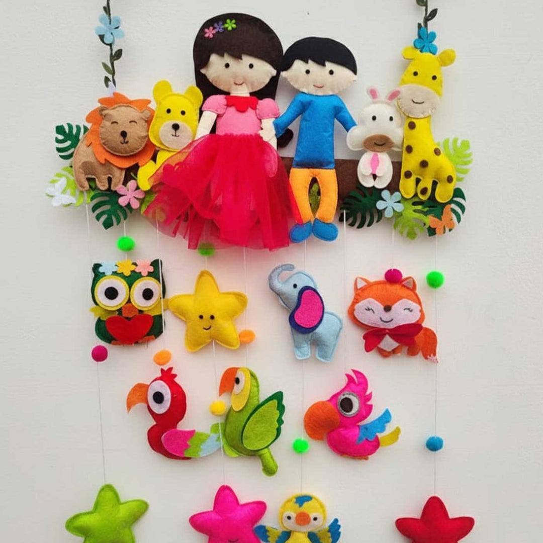 Personalized Rainbow & Jungle Theme Felt Kids Name Plate For Siblings