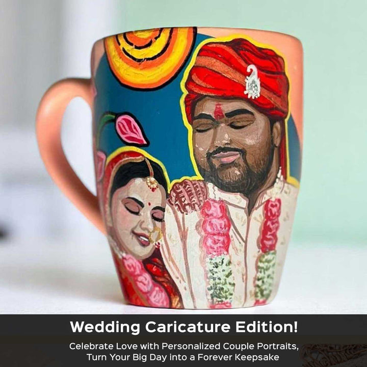 Photo Personalized Hand-Painted Wedding Illustration Ceramic Mug For Couples | 300 ML