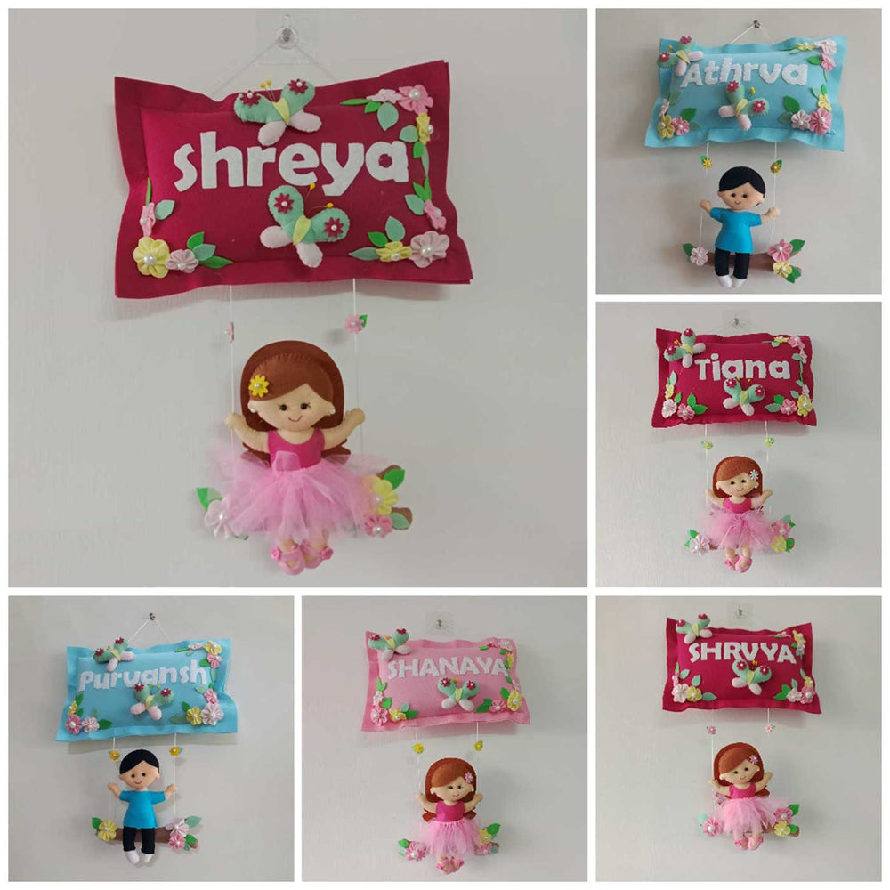 Hand Stitched Ballerina Themed Felt Hanging - Name Personalization with Hanging Doll
