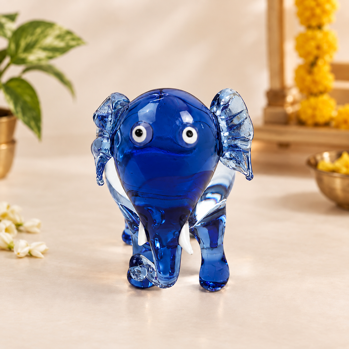 Handmade Blown Glass Amber Elephant Miniature Figurine For Decor