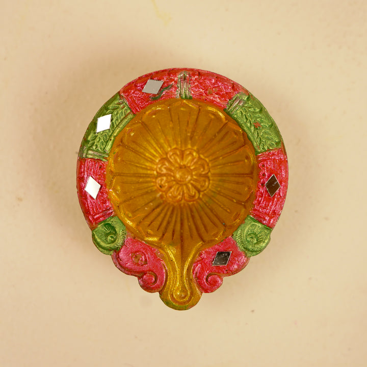Hand-painted Mirror Work Terracotta Oil Lamp / Diya | Set Of 4