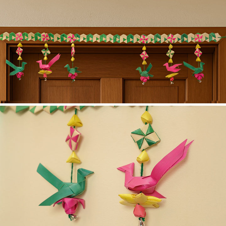 48 In | Handmade Diwali Decor Palm Leaf Parrot Toran