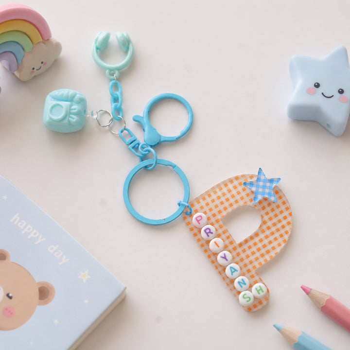 Personalised Acrylic Bag Charm With Initial Name & Keyring