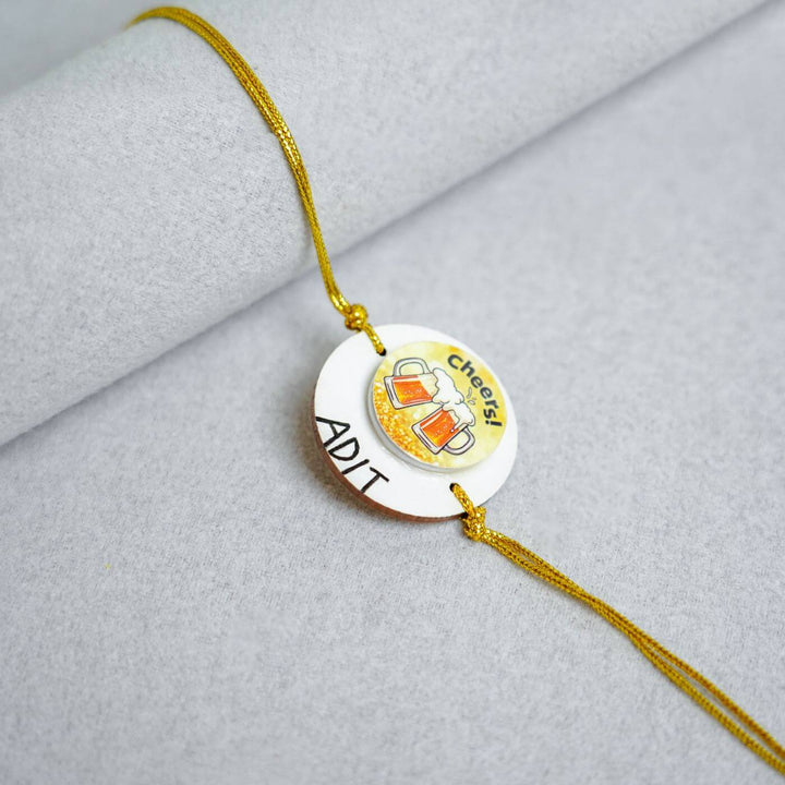 Handmade Personalized Clay Rakhi Keychain With Roli Chawal 1 - Close-up Front View