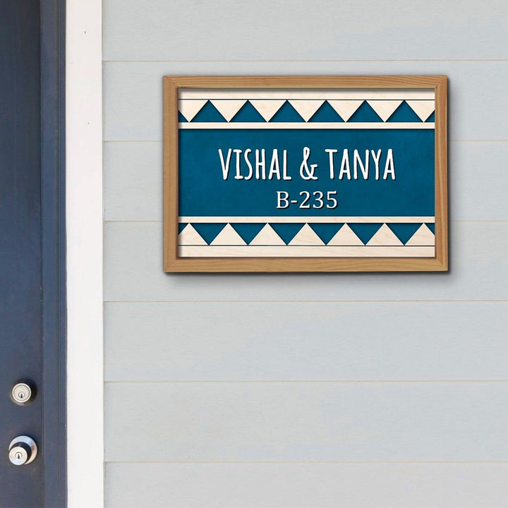 Wooden Personalized Framed Name Plate For Couples 1 - Mounted on Exterior Wall Near Door