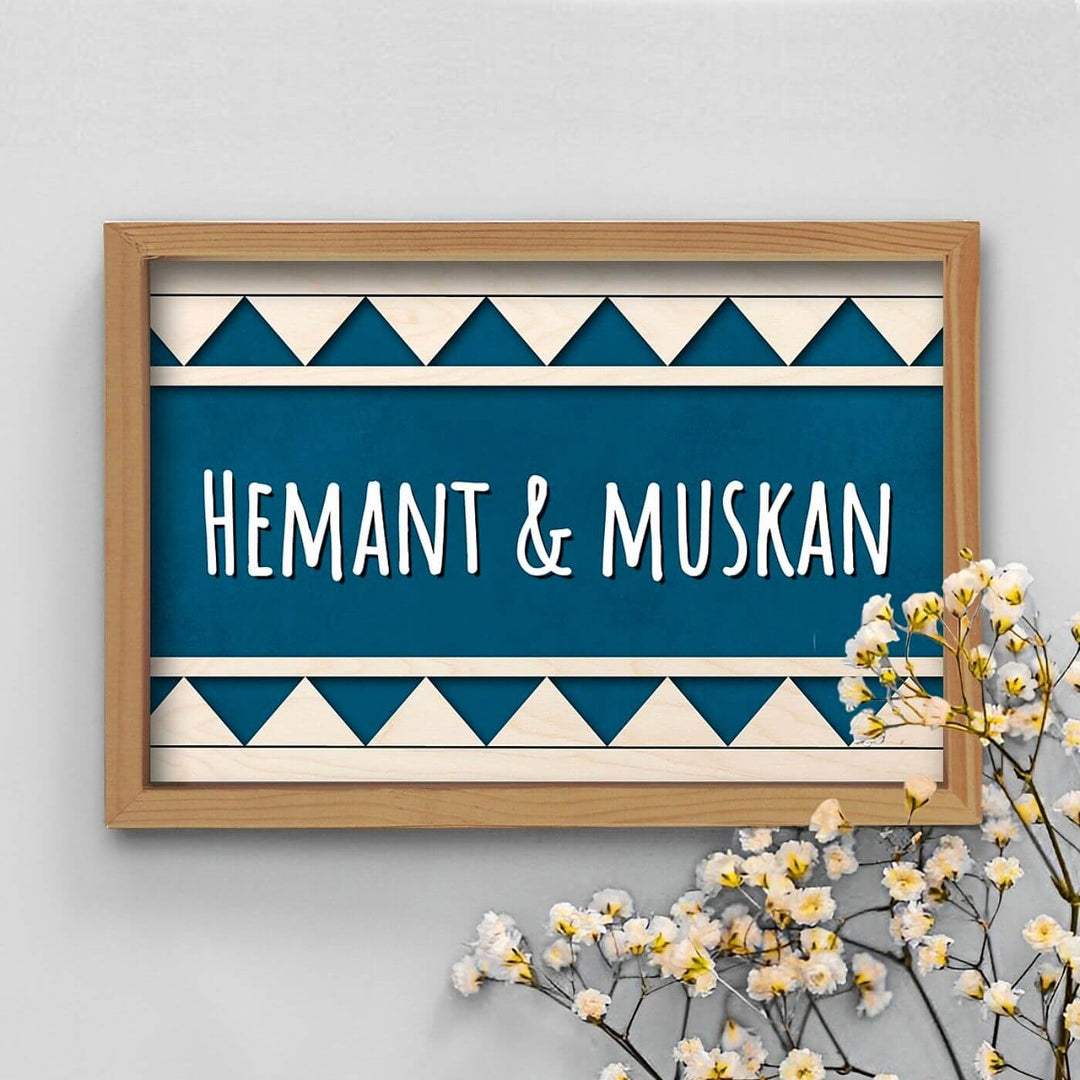 Wooden Personalized Framed Couples Nameplate - Wall-mounted Name Personalization Example