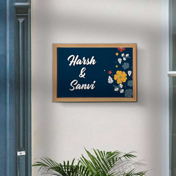 Wooden Personalized Framed Name Plate For Couples - Mounted on Wall with Personalization