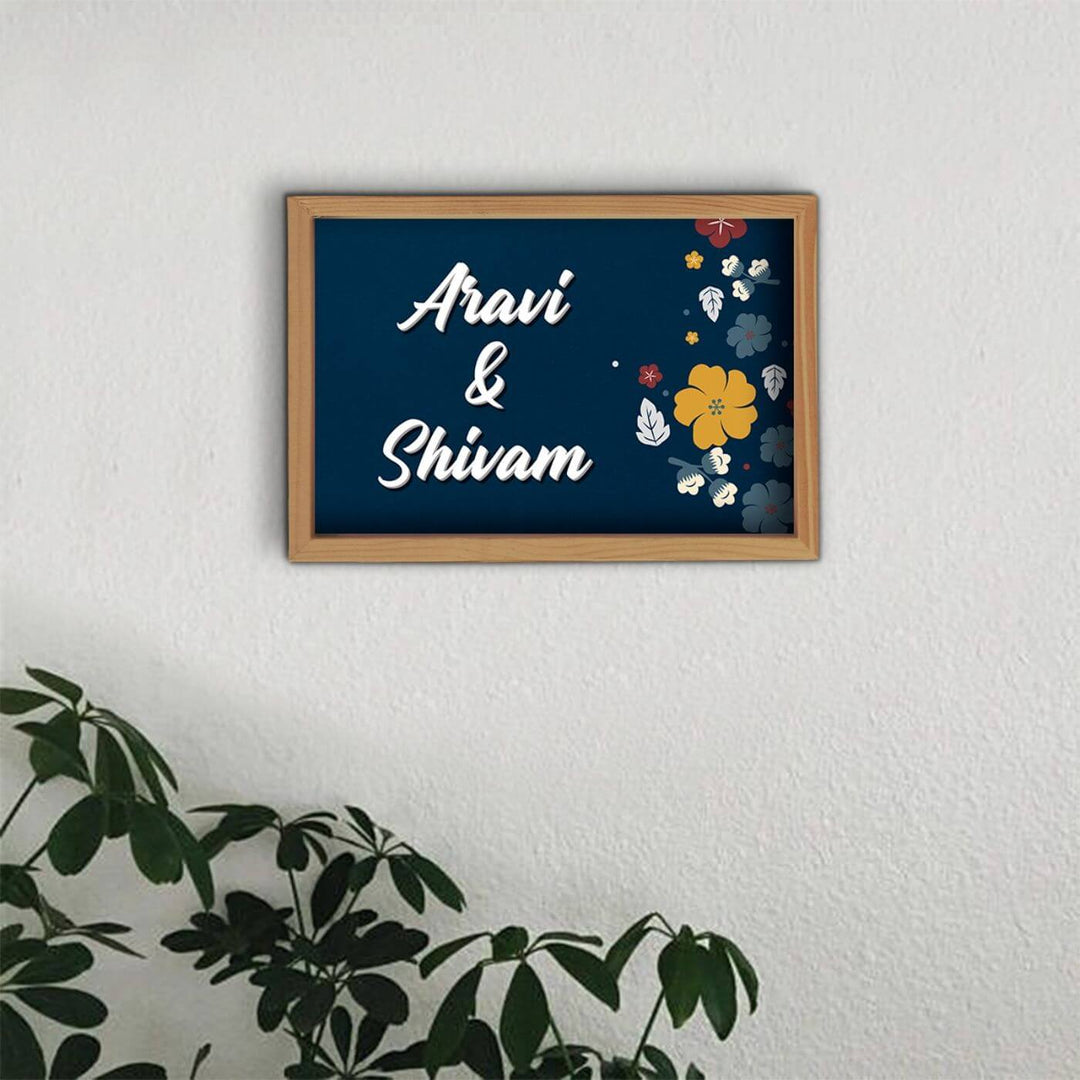 Wooden Personalized Framed Name Plate For Couples - Framed Sign Mounted on Wall