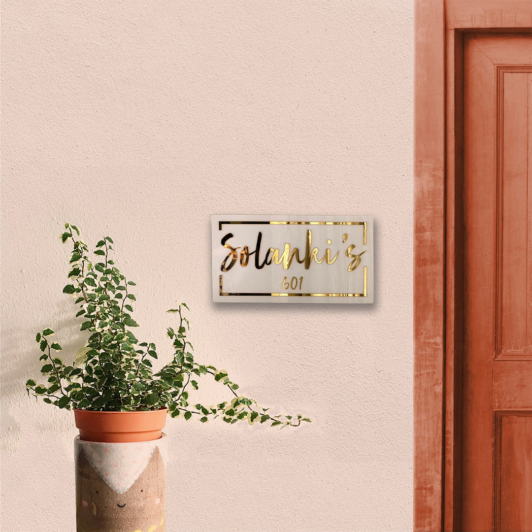 Classic Personalised Acrylic Name Plate 1 - Mounted on Exterior Wall Near Door