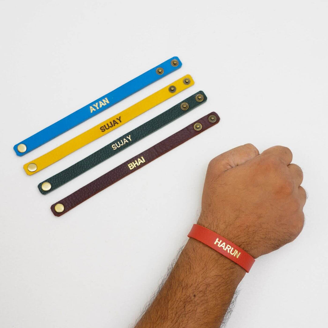 Personalized Rakhi In Genuine Leather - Multiple Bracelets with Personalization Example
