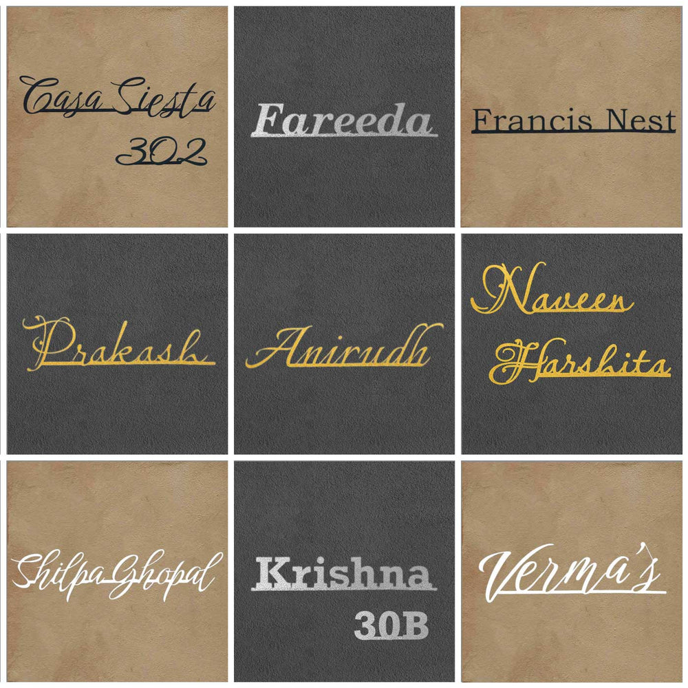 Personalized Weatherproof Minimal Laser Cut Name Plate - Name Personalization Examples on Backgrounds