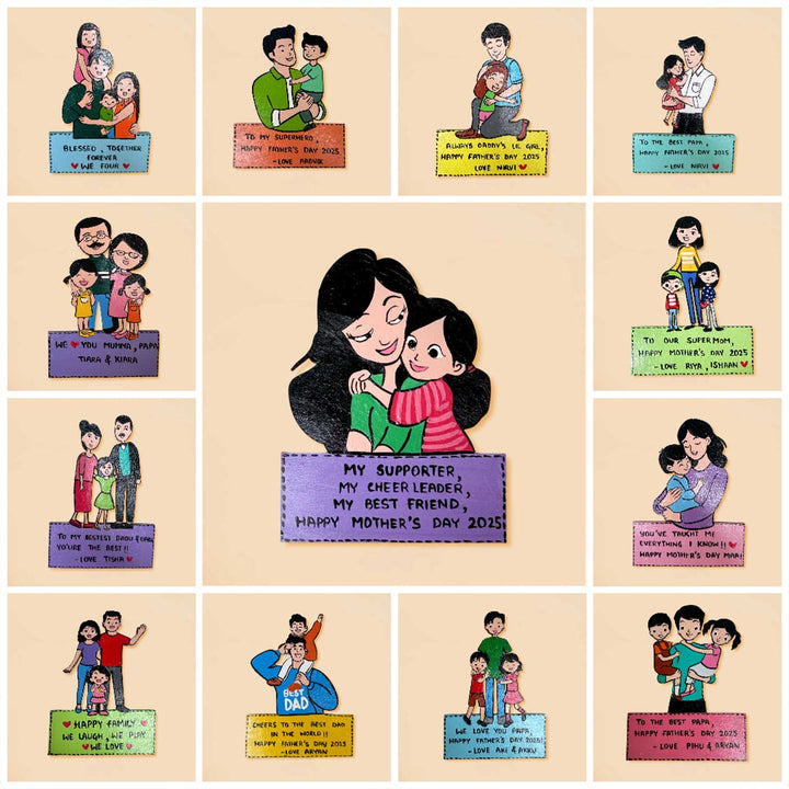 Personalized Caricature Cutout MDF Wood Fridge Magnet For Mothers
