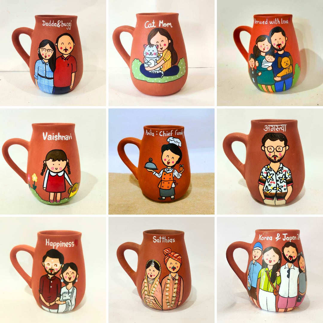 Family Love | Personalised Terracotta Mugs with Photo Based Caricatures