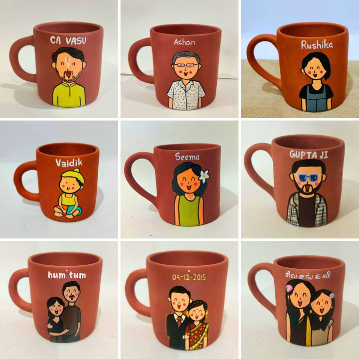 Pet Lover | Photo Personalized Handpainted Terracotta Mug with Caricatures and Background