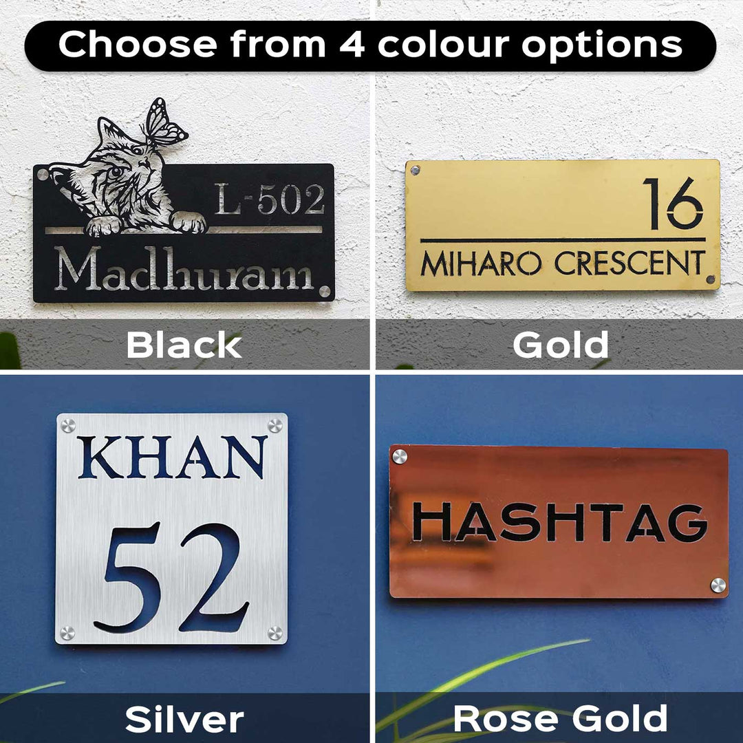 Personalized Weatherproof Elegant Rectangle Stainless Steel Name Plate - Four Color Options Display